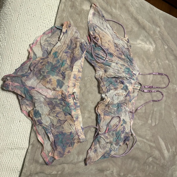 Free People Sheer Floral Set in Purple and Cream - Picture 1 of 4